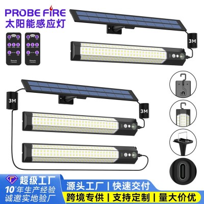 私模新款户外遥控一拖二太阳能灯室外景观庭院花园灯露营LED吊灯
