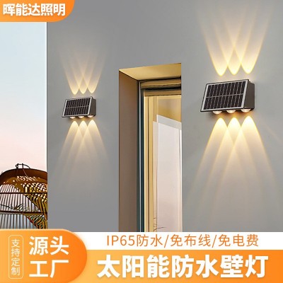 太阳能户外露营夜市壁灯防水双头高亮充电太阳能板感应太阳能灯